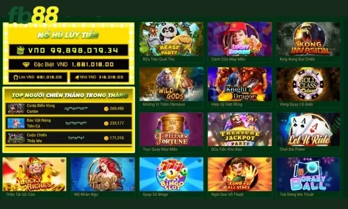 Hoàn trả mỗi ngày quay hũ FB88 Các sảnh cược slots hấp dẫn